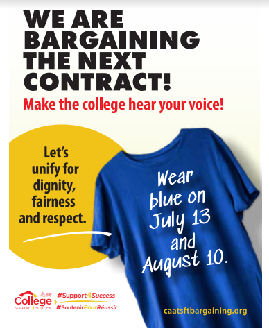 Blue tshort with text "We are bargaining the next contract"
